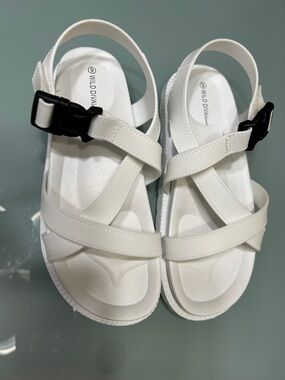 Wild Diva White Sandal with Black Buckle